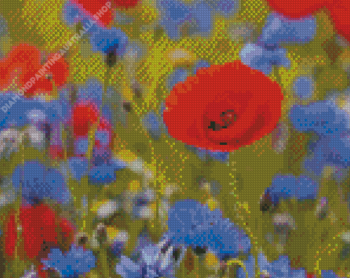 Red Poppies And Blue Cornflowers Diamond Painting