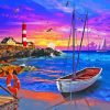 Sailboat And Lighthouse At Sunset Diamond Painting