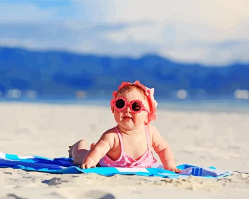 Summer Baby Girls At Beach Diamond Painting