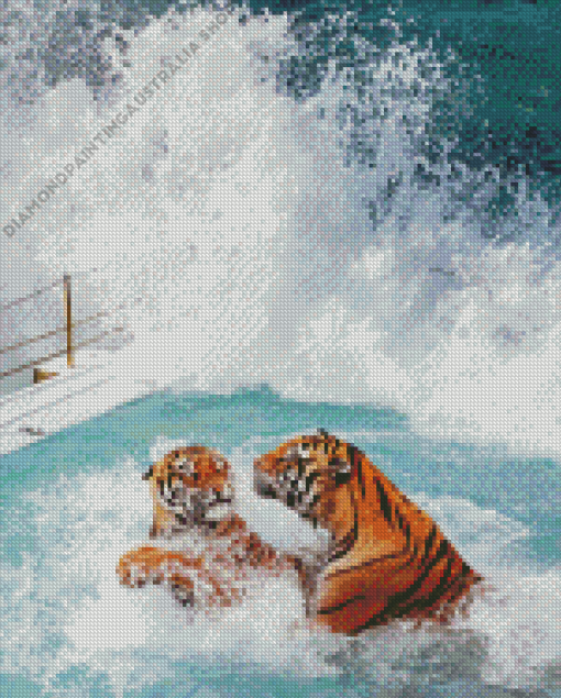 Tigers In Pool Diamond Painting