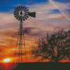 Western Windmill Silhouette At Sunset Diamond Painting