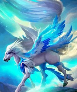 White Flying Horse With Blue Wings Diamond Painting