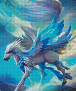 White Flying Horse With Blue Wings Diamond Painting