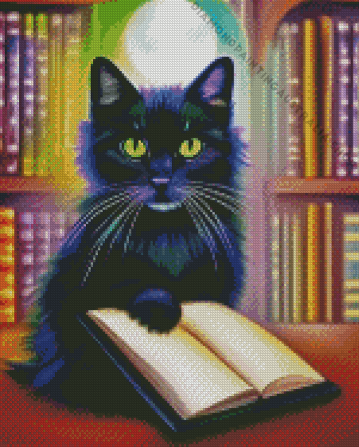 Black Cat in Library Diamond art