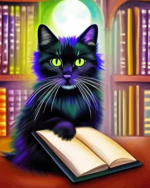 Black Cat in Library Diamond art