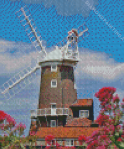 Flowers and Cley Windmill Norfolk Diamond Painting