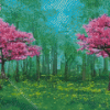 Forest Pink Trees Diamond Painting