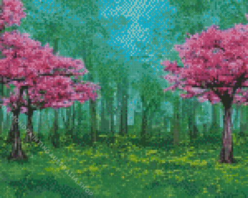 Forest Pink Trees Diamond Painting