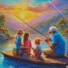 Kids And Grandpa Fishing Diamond Painting