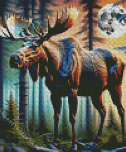 Moose and Moon Diamond Painting