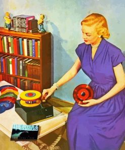 Vintage Lady Listening To Music Diamond Painting