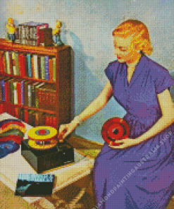 Vintage Lady Listening To Music Diamond Painting