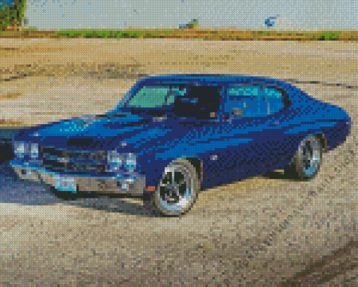 Blue Chevelle Super Sport Car Diamond Painting