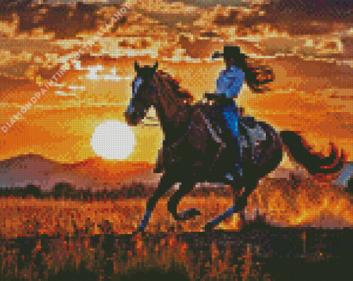 Cowgirl At Sunset Diamond Painting