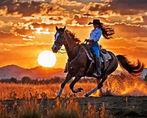 Cowgirl At Sunset Diamond Painting