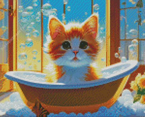 Kitten In Bathtub Diamond Painting