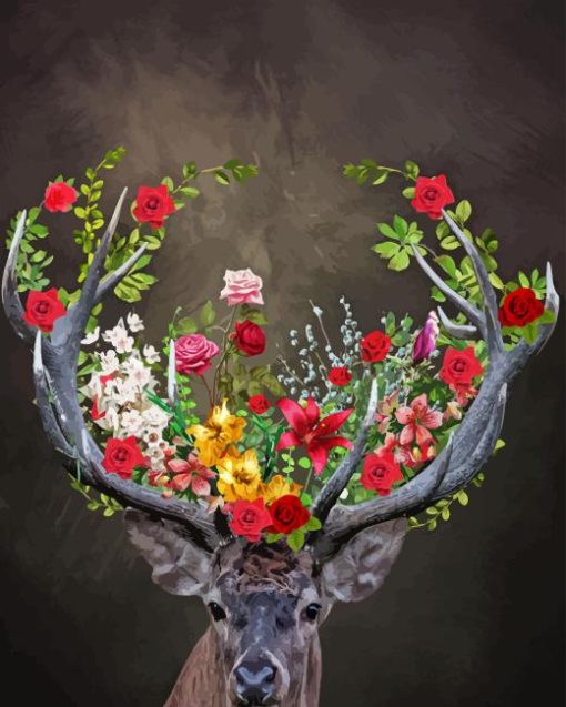 Floral Deer Antlers Diamond Painting