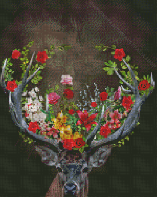 Floral Deer Antlers Diamond Painting