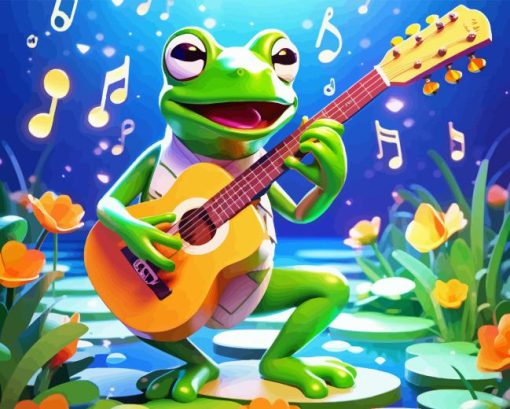 Frog Singing and Playing Guitar Diamond Painting