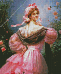 Lady in Pink Dress Diamond Painting